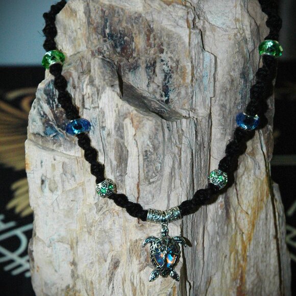 Celtic Tree of Life Sea Turtle on a 20" Handmade Black Hemp Necklace - Picture 1 of 5
